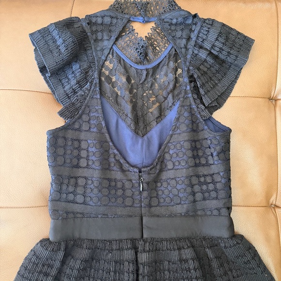 Chelsea28 Black Lace Midi Dress with Peplum Waist - Picture 6 of 12